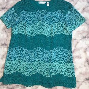 Isaac Mizrahi Shades of Green Lace Top